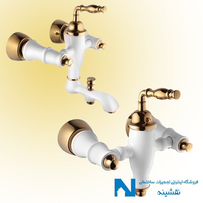 شیر توالت و شیر حمام روکار البرز روز مدل روبرتو سفید طلایی